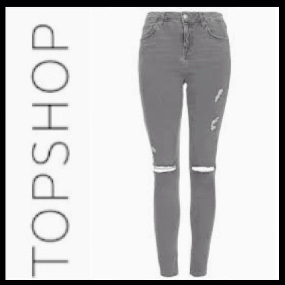 TOPSHOP Moto Grey Ripped Jamie Jeans - Picture 3 of 8
